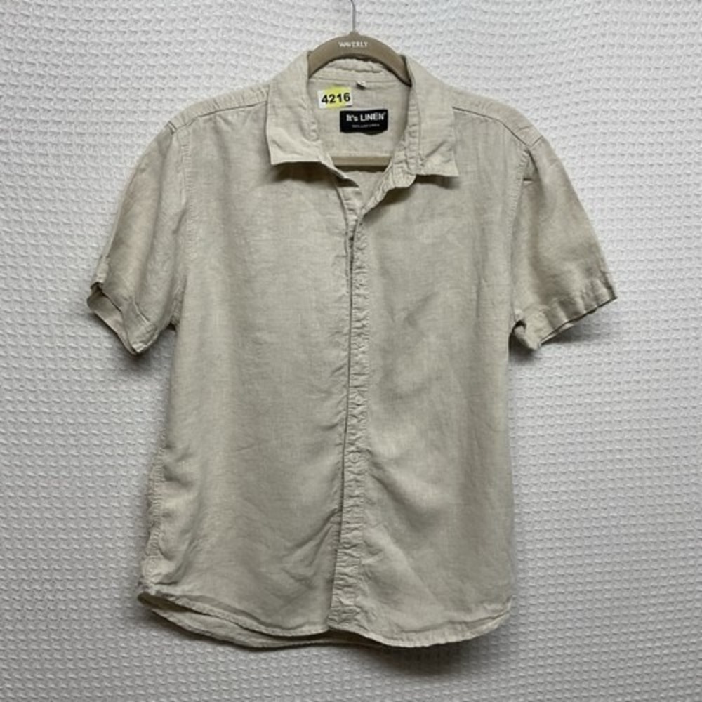 It's Linen Beige Short‎ Sleeve Button Up Safari Travel Shirt Women XL Vietnam
